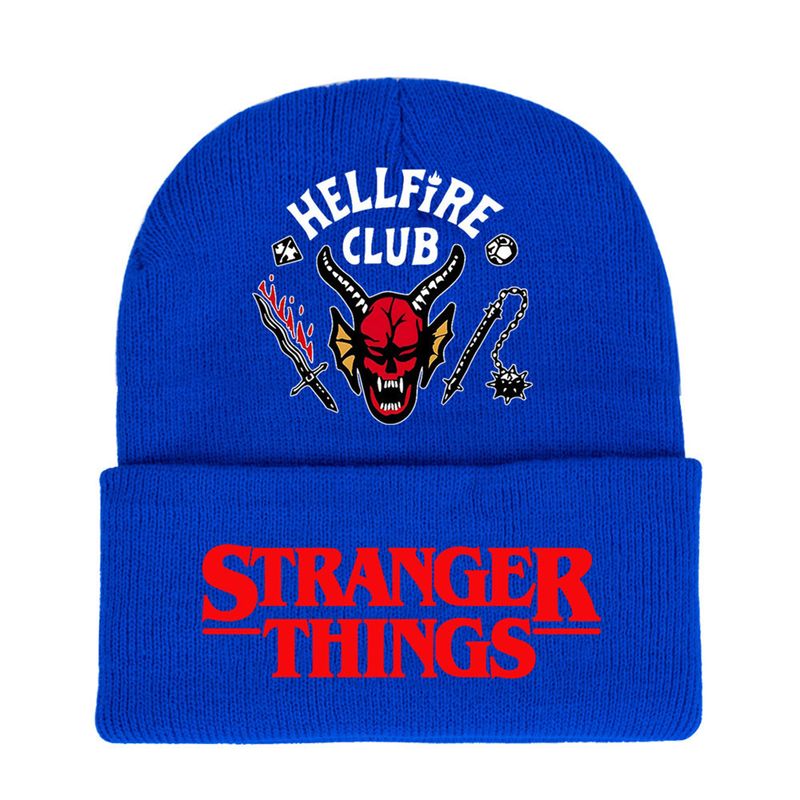Zhuoxinder Säumen Verdickte Warme Strickmütze Stranger Things 4 Hellfire Club Druck Unisex Beanie Cap Täglich_voghion.com