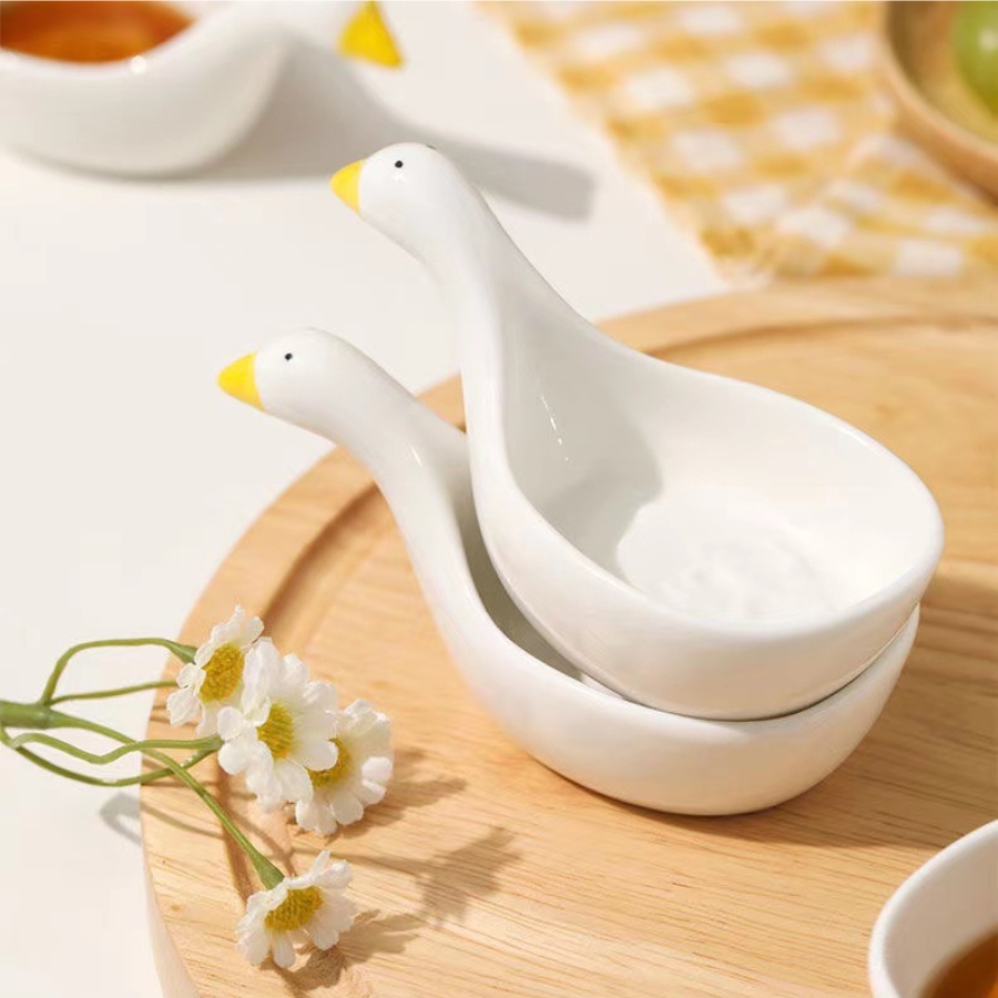 Keramisk sausfat, svaneformet krydderfat, smakstallerken, eddiksaus, chilisaus, sennepssalatsausfat, krydderdippfat til hot pot_voghion.com