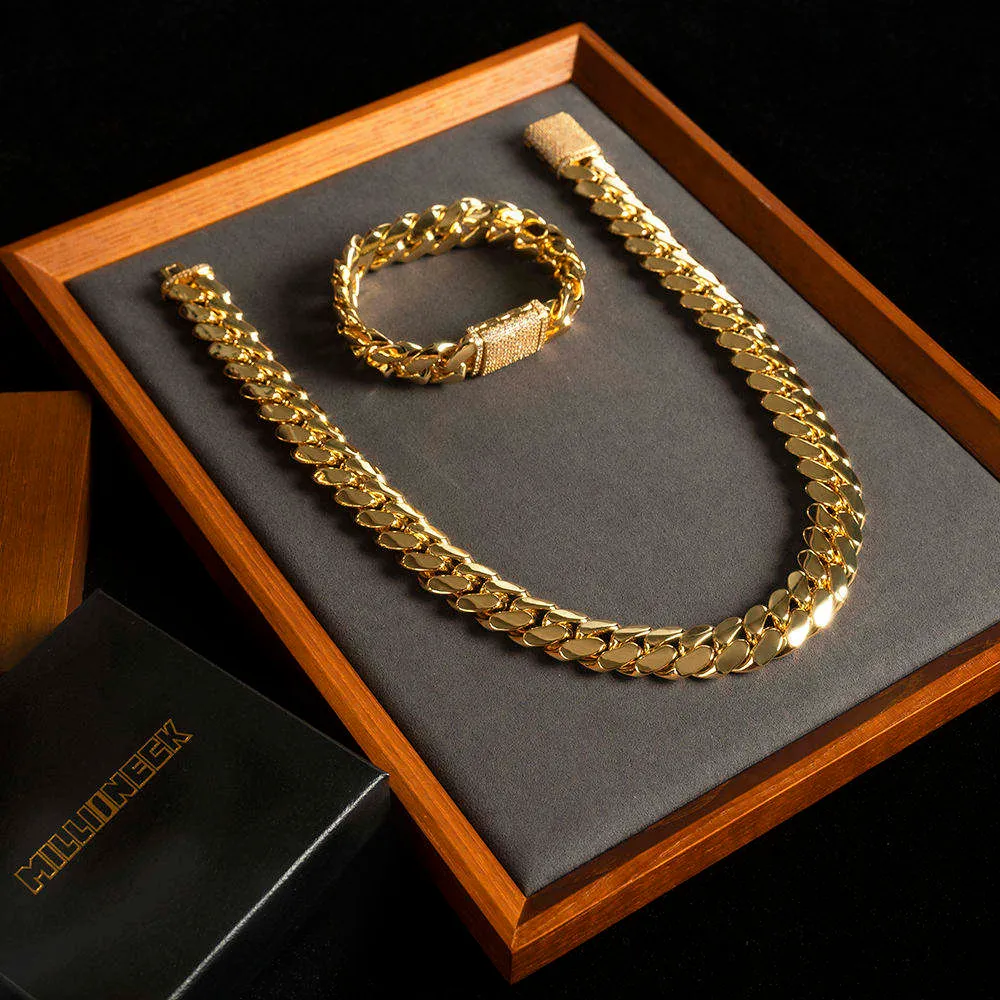 Hot selling high qualit Hip hop custom Stainless steel Never fade gold 20mm miami cuban chain necklace women men_voghion.com