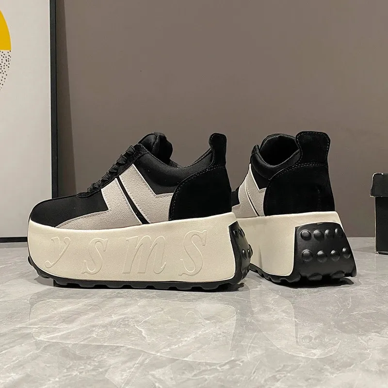 Scarpe sportive casual da donna con tacco alto da 7,5 cm, con zeppa e plateau, in pelle, bianche, comode e robuste_voghion.com