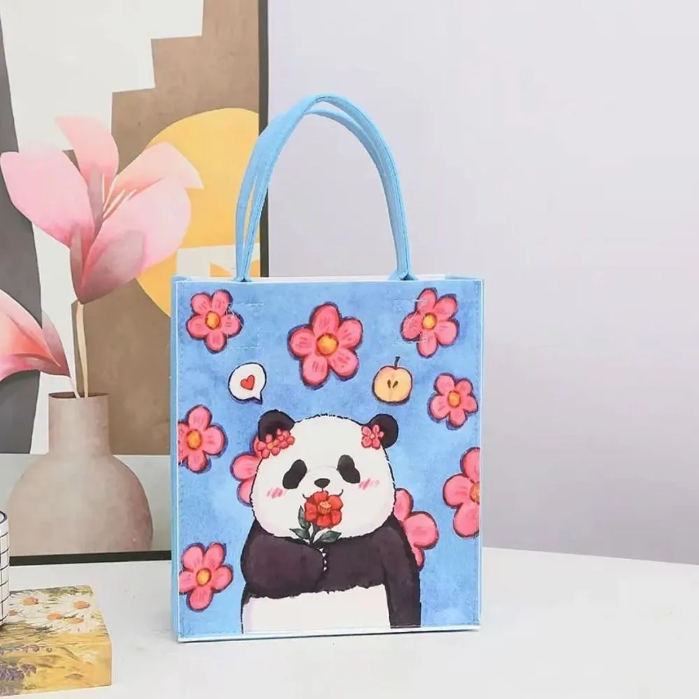 Borsa a tracolla in feltro spessa, da donna, multicolore, portatile, con stampa alla moda, a forma di panda, per gli spostamenti quotidiani_voghion.com