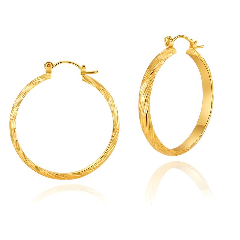 Orecchini a cerchio semplici alla moda, personalità minimalista, in metallo con texture, placcati in rame e oro vero._voghion.com