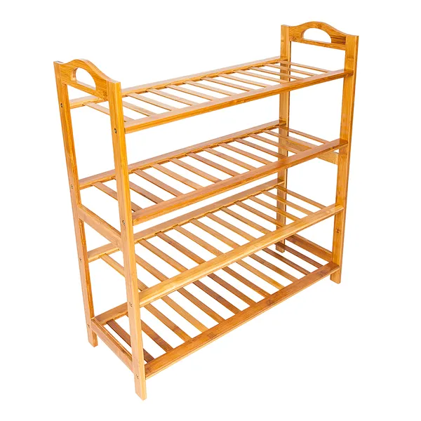 Bamboo Shoe Rack 4-Tier Entryway Shoe Shelf Storage Organizer For Home &amp; Office Easy To Assemble Wood Color_voghion.com