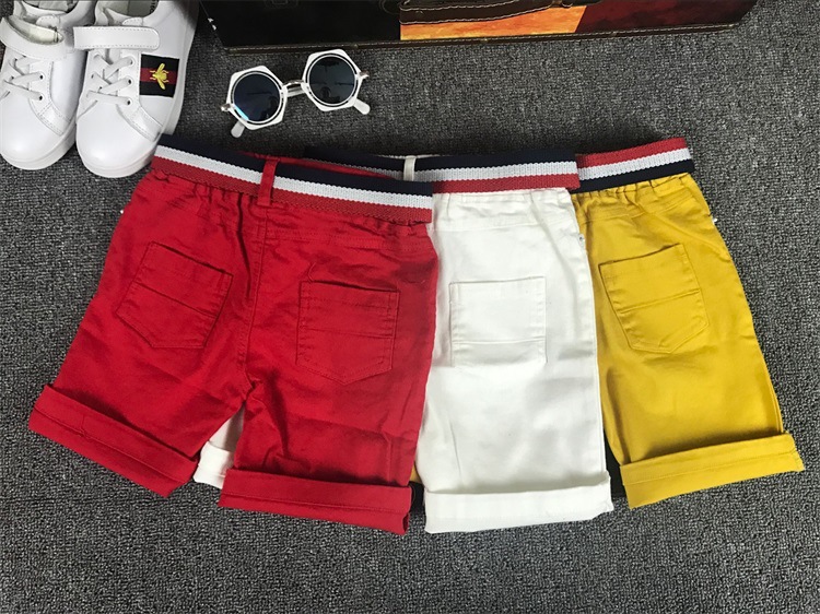 Mother&Kids Children's red, white and yellow shorts with belt 5 minutes shorts with stretch ripped pants_voghion.com