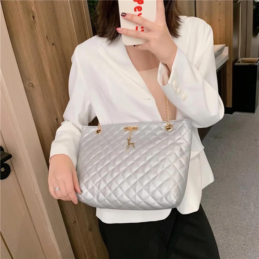 Classic Dia Lattice Handbag Fashion Women Large Capacity Top-handle Bags Pure Color Thin Chain Shoulder Crossbody Bag_voghion.com