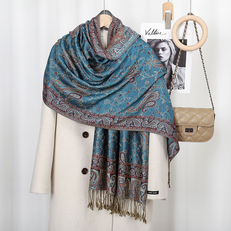 Klassischer ethnischer Stil, beliebter Cashew-Druck, hängende Bartquaste, langer Damen-Stickschal, eleganter Schal zum Ausgehen_voghion.com