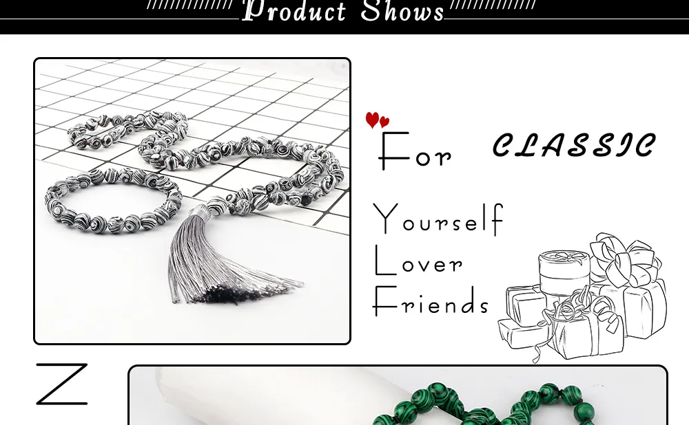 Anhänger Halsketten Mode Malachit Perlen Halskette 8mm Stein Handgefertigte geknotete Quaste Schmuckset Charm Männer Armband_voghion.com