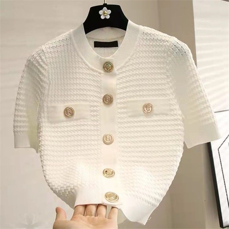 Damenbekleidung Eis Seidenpullover Kurzarm Sommer neuer Stil weißes T-Shirt Damen vielseitige Tops Damen_voghion.com