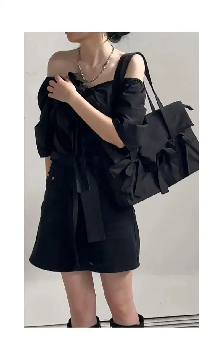 Richme Fashion Laptop Damen Solide Nylon Tägliche Schultertaschen Individualität Schleife Bolso Mujer Shopper 240823_voghion.com