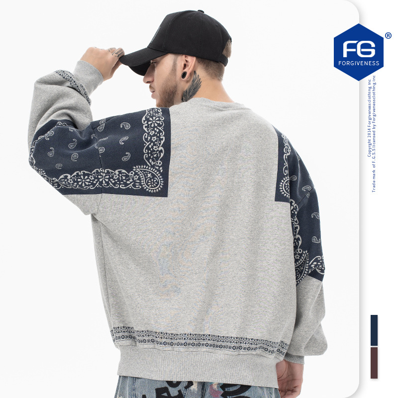 Vêtements pour hommes FG | Sweat-shirt à col rond et doublure polaire, style patchwork cachemire, tendance, nouvelle collection automne-hiver, pour homme, ample_voghion.com