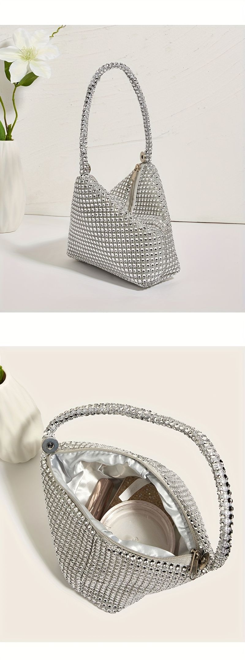 Mini pochette con strass scintillanti, elegante e funzionale pochette, borsetta alla moda e borsa a mano per la donna_voghion.com