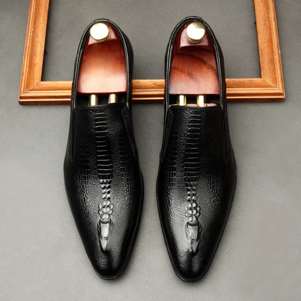 Breathable Leather Shoes For Men Patterned Crocodile Business_voghion.com