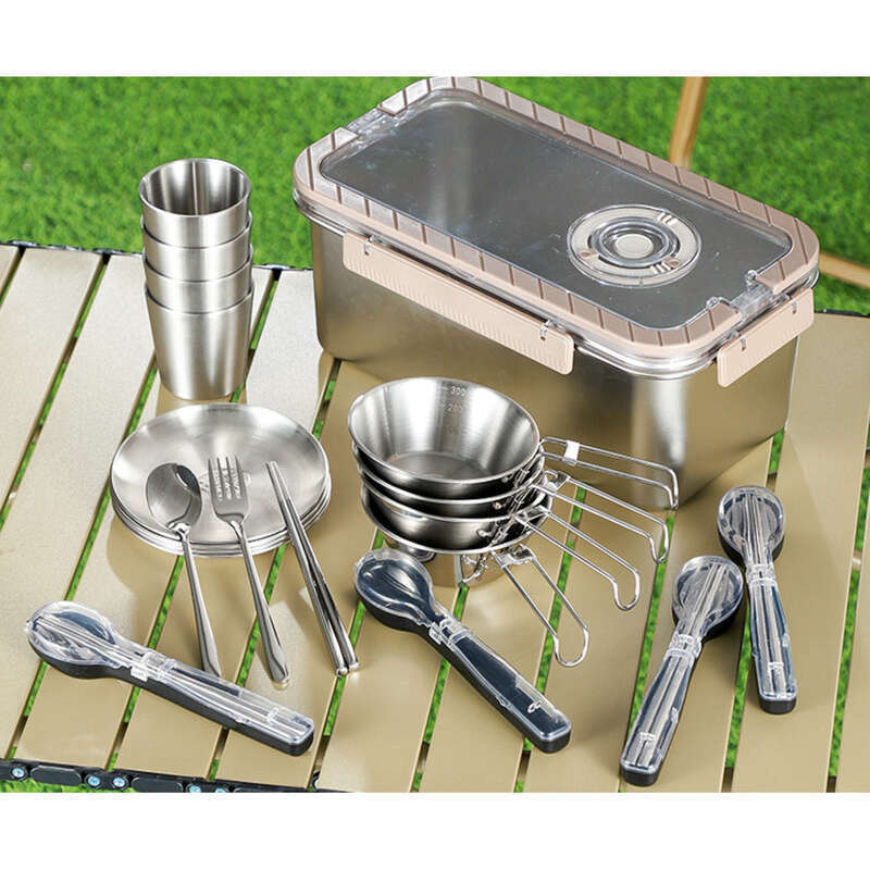 304 Outdoor Stainless Steel Tableware, Camping Equipment, Gift Set, Portable Travel Picnic_voghion.com