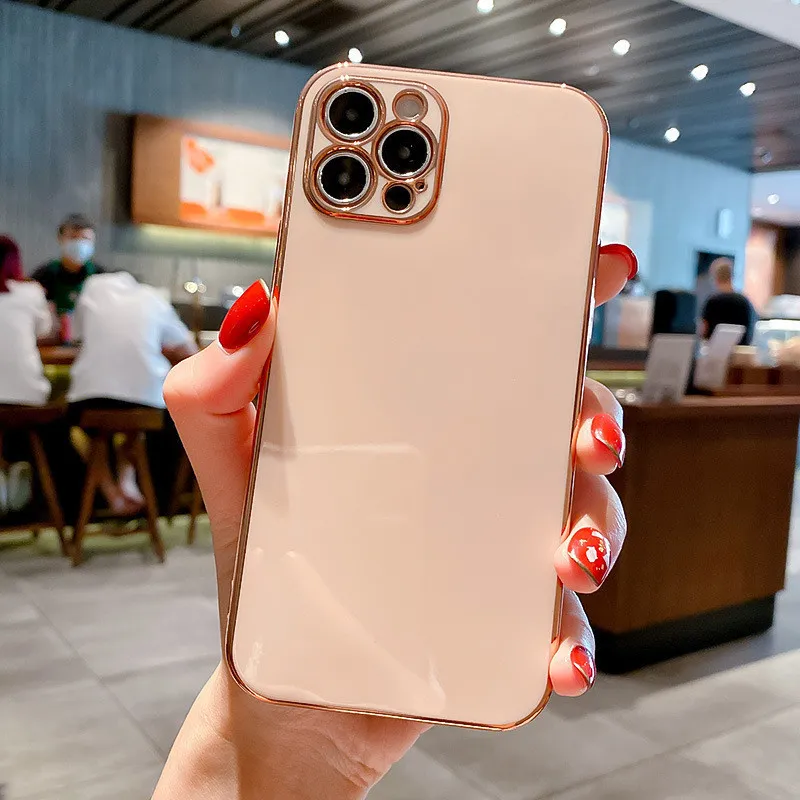 Adatto per 13 custodie per telefoni cellulari, galvanica, bordo dritto, silicone, 12 custodie protettive con foro sottile, lente_voghion.com