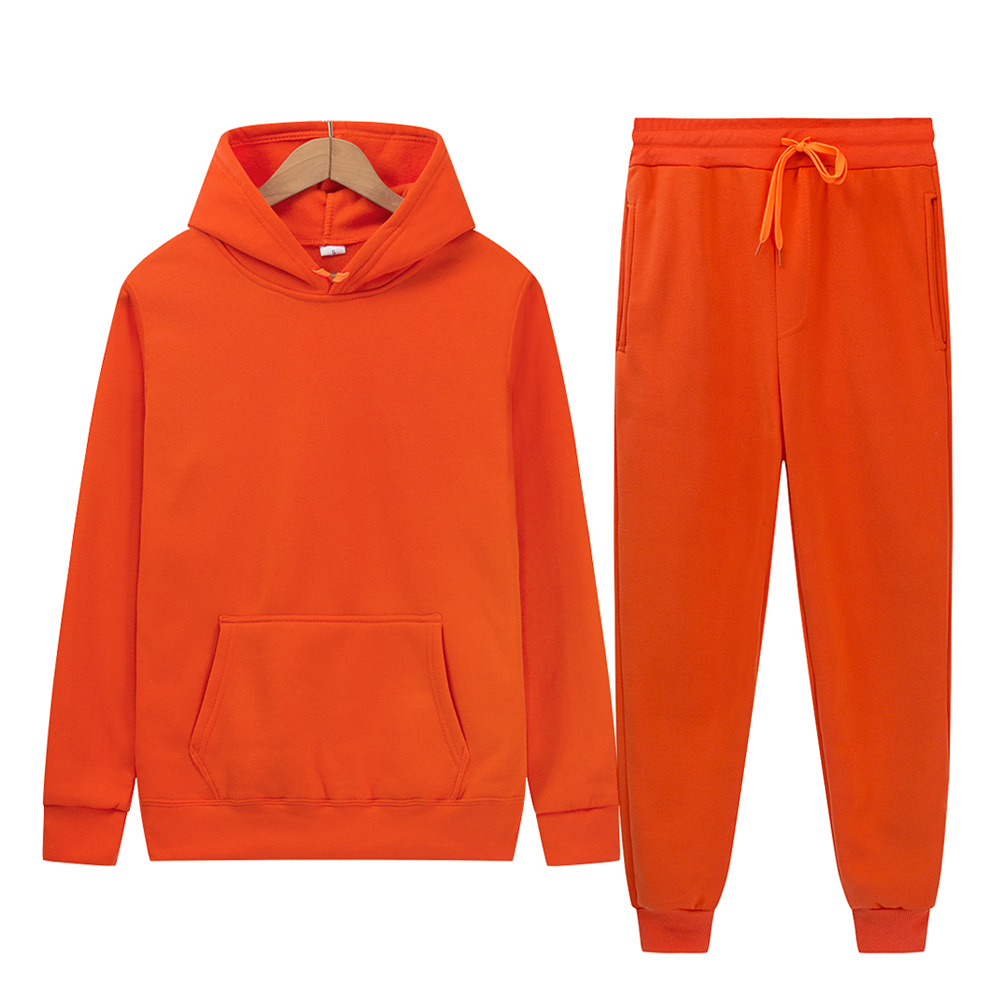 Sports Clothing Men's And Women's Sports Sweatshirt Set Solid Color Light Plate Fleece Hoodie + Trousers_voghion.com