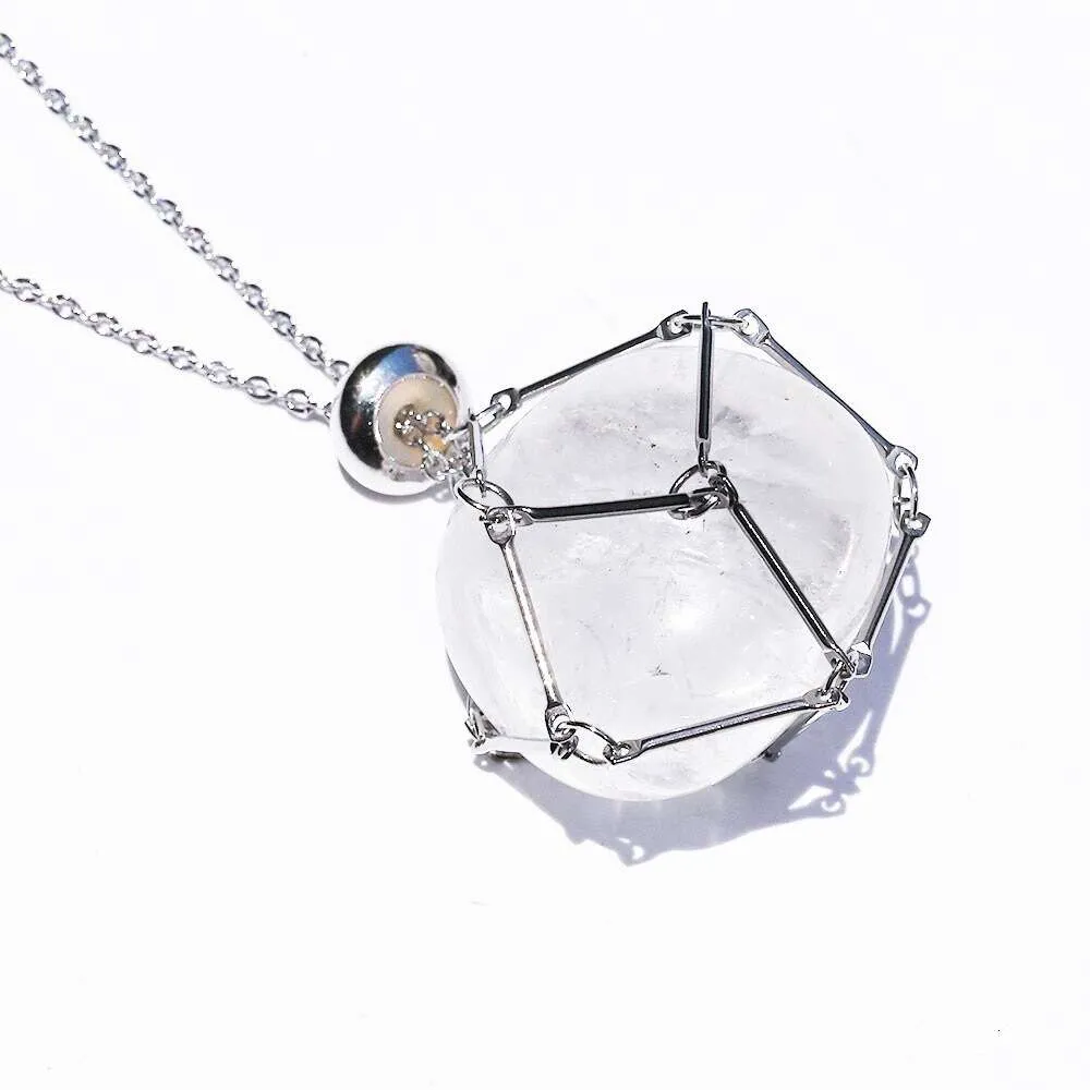 Collier avec pendentif en pierre naturelle interchangeable en forme de cage en cristal, bijou esthétique en forme de marée de loup pour hommes et femmes_voghion.com