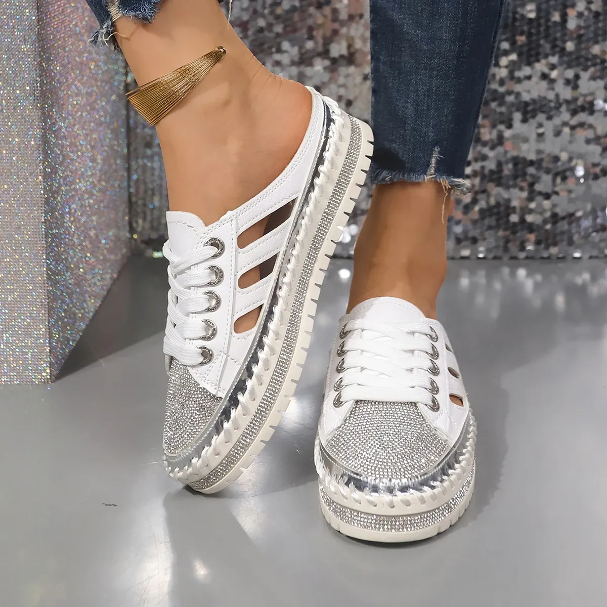 trend Woman Crystal Half Slippers For Women Flat Platform Comfortable Elegant Shoes Bg Women's Sandals 1b46 Platm_voghion.com
