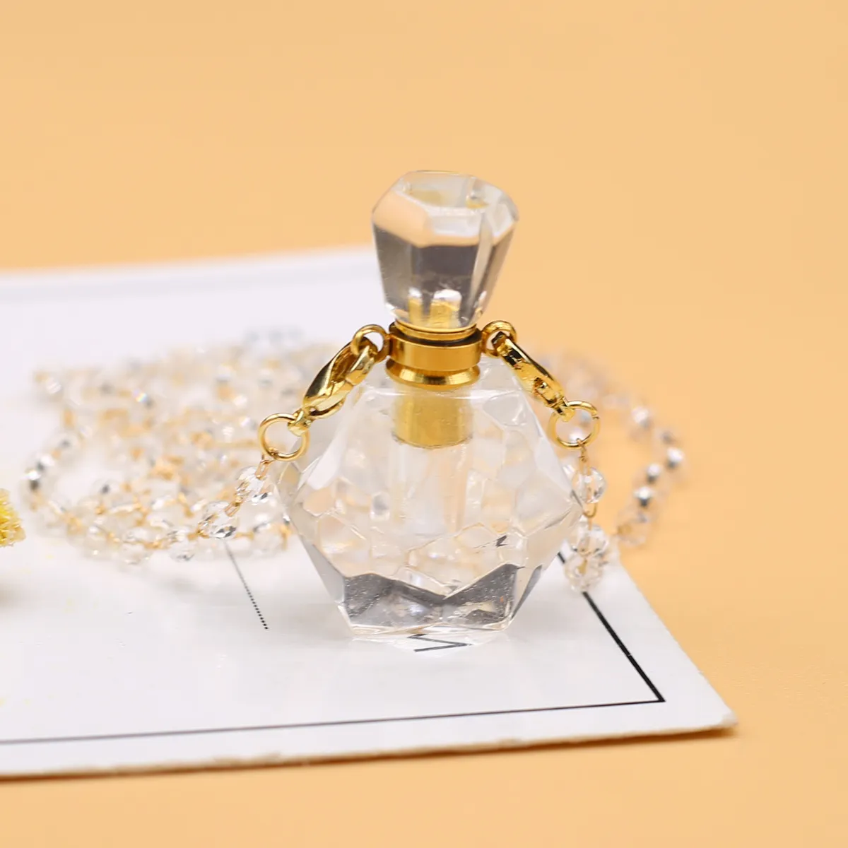 Pendant Necklaces Natural Stone Perfume Bottle Necklace Clear Quartz Essential Oil Diffuser Vial Crystal Jewelry Gifts_voghion.com
