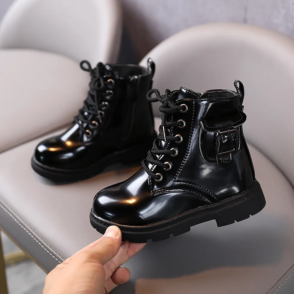 Girls Ankle 2024 Winter Autumn Children Boys Fashion Lacquer Leather Short Kids Toddler Boots Shoes Cutefeet Sizes 21 -_voghion.com