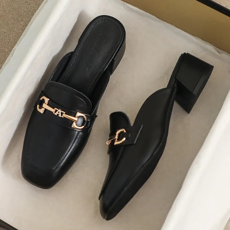 Pantofole in pelle con punta da donna 2024 nuove pantofole estive con tacco alto e suole morbide_voghion.com