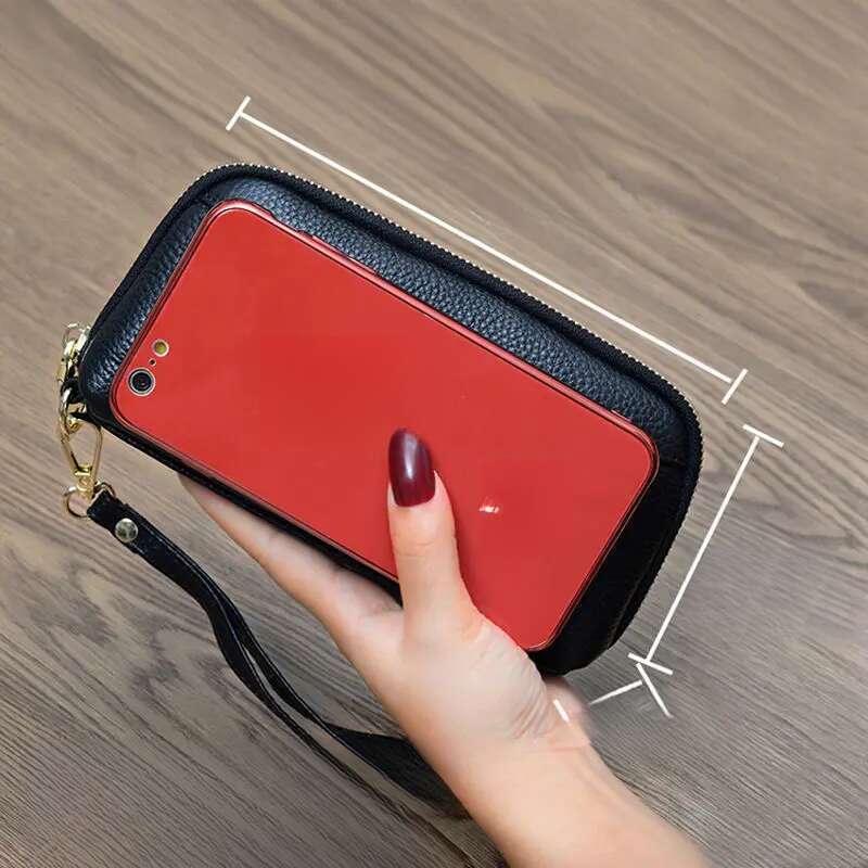 Neu Leder Große Kapazität Tasche Zipper frauen Rindsleder Lange_voghion.com
