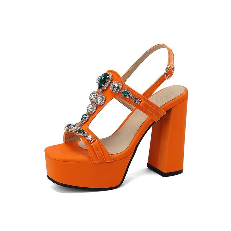 Rhine-drill square head open toe side air waterproof platform thick high heel buckle sandal woman_voghion.com