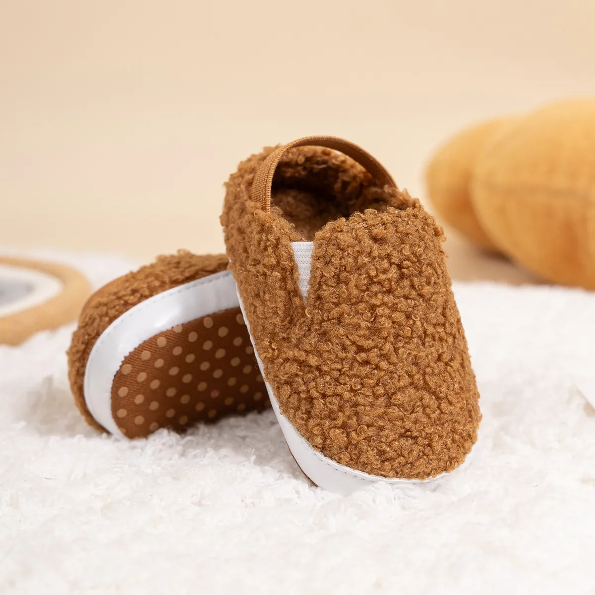 Papuci pufoși pentru bebeluși, moale, de pluș, cald, cu cerc și bandă elastică pentru copii mici, iarna pentru sugari, casă, interior_voghion.com