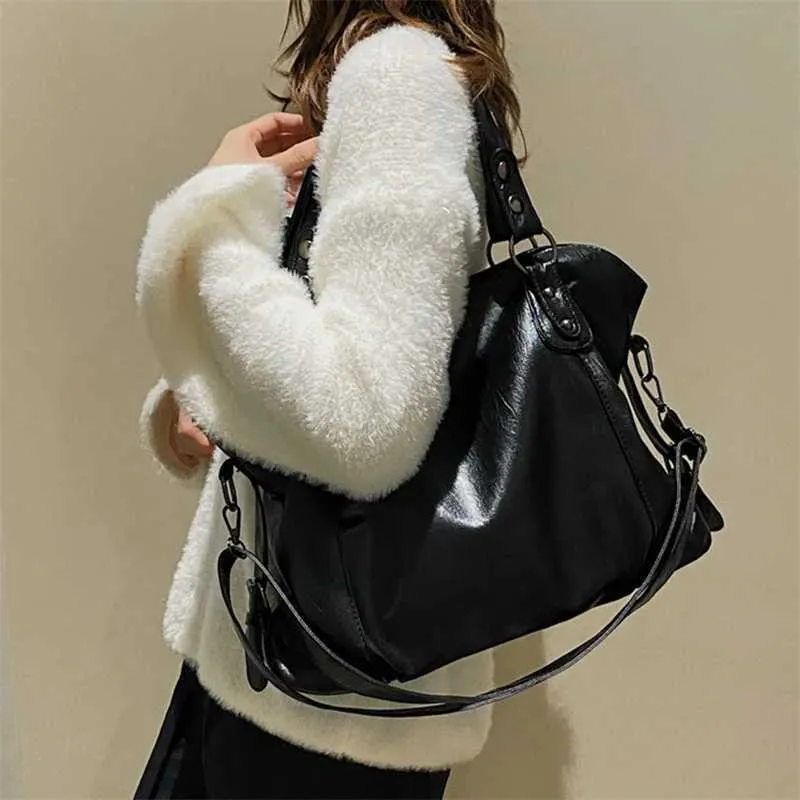 Designer-Tasche, große Kapazität, schwarze Schultertasche, geeignet für Frauen, große Einkaufstasche, einfarbig, weiches Leder, Umhängetasche_voghion.com
