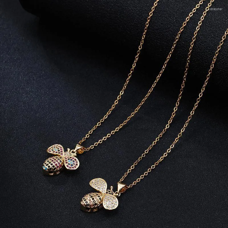 Collane con ciondolo Catena in acciaio inossidabile Rame intarsiato Zircone colorato Collana ape per donna Collana con ciondolo iniziale_voghion.com