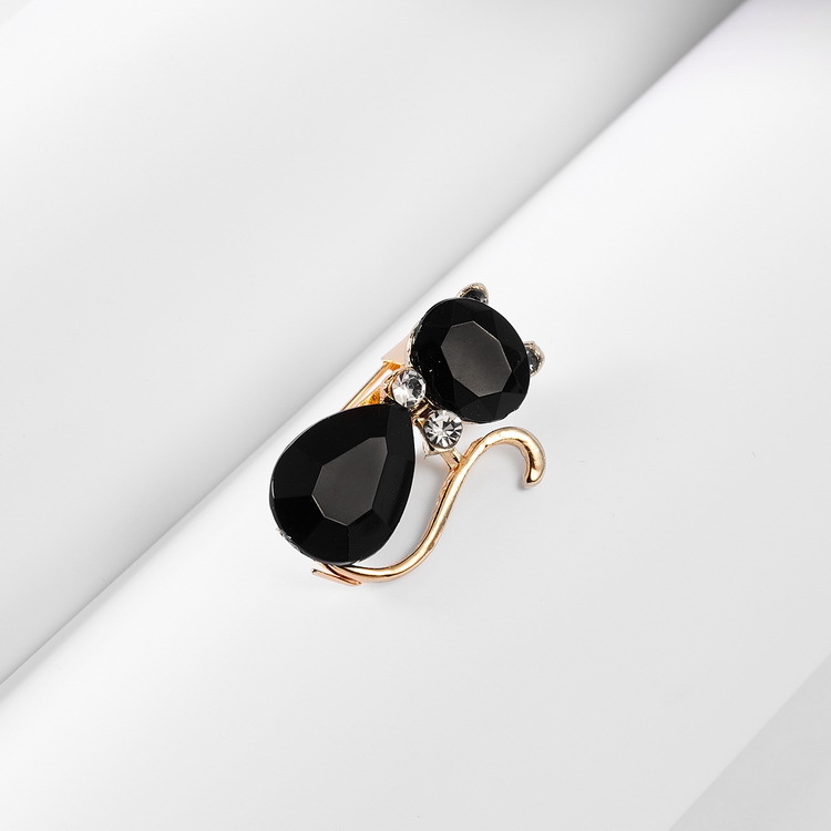 Cat brooch with cute personality diamond inlay, fashionable and versatile alloy rhinestone chest flower_voghion.com