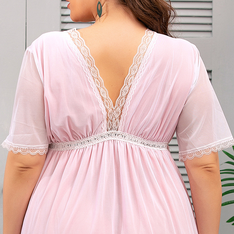 Frauen mesh spitze hause kleidung große größe nachthemd sommer fett mm Französisch kleid_voghion.com