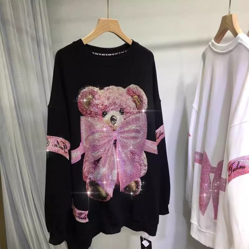 Women's Clothing Large Size Heavy Hot Diamond Sweater Cute Little Autumn And Winter Loose Medium And Long Slim Top