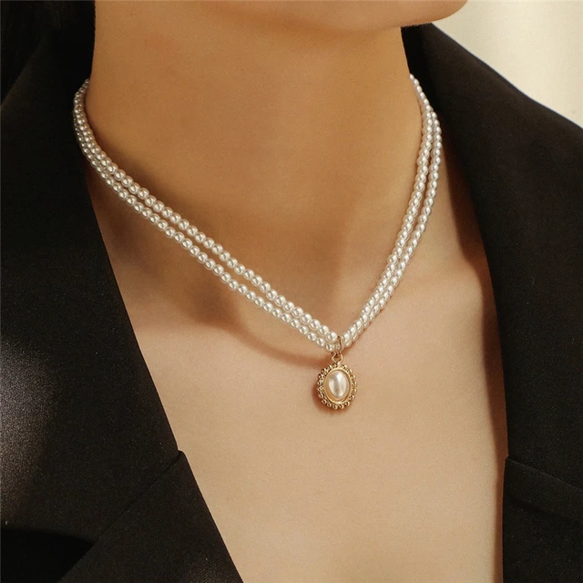 Pronta consegna stratificata collana di perle spesse catene con ciondolo per donne collana girocollo moda sul collo 2024 gioielli_voghion.com