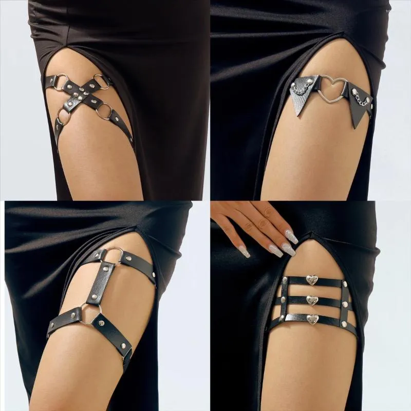 Fußkettchen 2023 Sexy Gothic PU-Leder Nieten Beinring Punk Cool Pats Mädchen Pfirsich Herz Oberschenkelkette Weibliche Körperzubehör_voghion.com