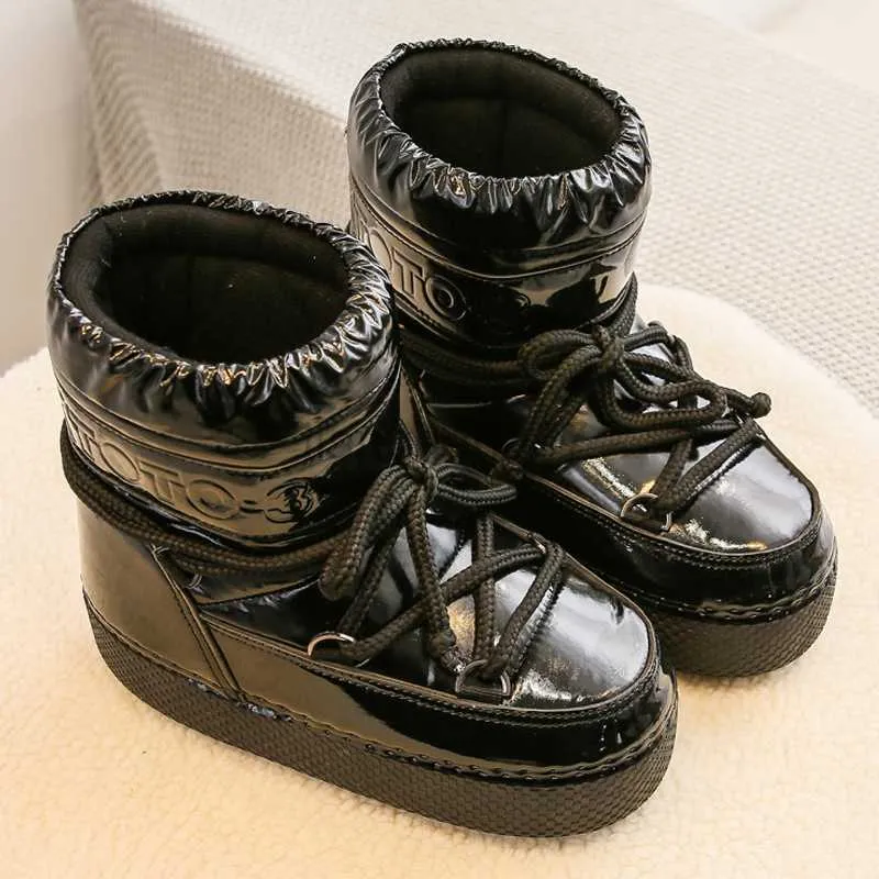 Stivali invernali da donna con plateau, con lacci, in pelle impermeabile antiscivolo, spessi e caldi, in cotone, con design di marca, 2025_voghion.com