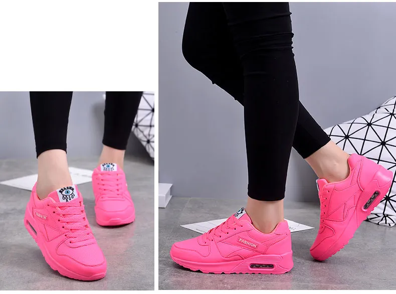 Scarpe da ginnastica da donna alla moda con cuscino d'aria, sportive, in pelle PU, blu, bianche e rosa, da passeggio e da jogging, da donna_voghion.com