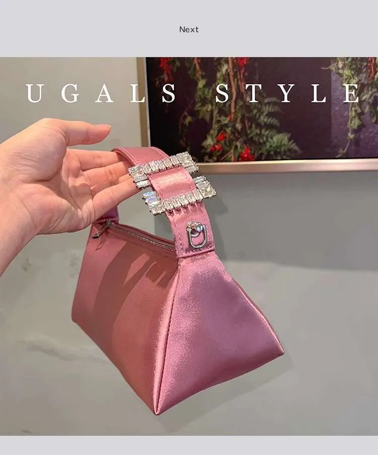 Moda Satin Square Glitter Rhies Dia Sera Donna Borsa a mano Festa di nozze Pochette Borsa a tracolla Street Dressing_voghion.com