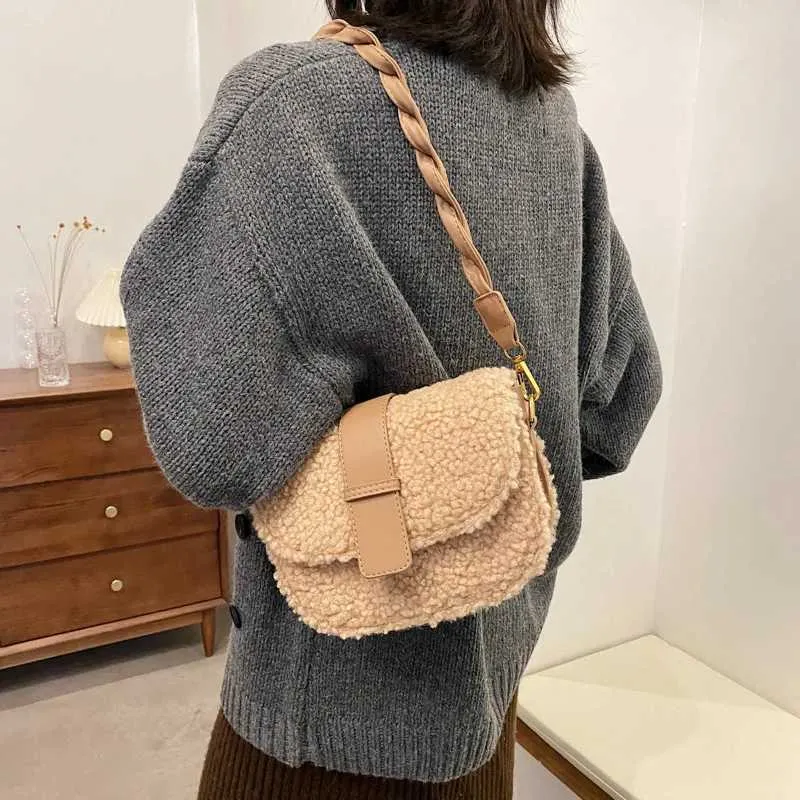 Borsa a tracolla invernale con tracolla in pelliccia di peluche e tracolla in pelliccia per ascella, borse a tracolla da donna Handba241210_voghion.com