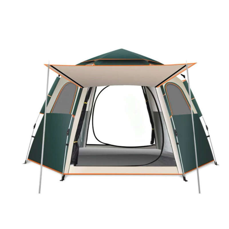 Cort de camping portabil complet automat pentru exterior, hexagonal pliabil, lipici argintiu gros, protecție solară, camping respirabil_voghion.com