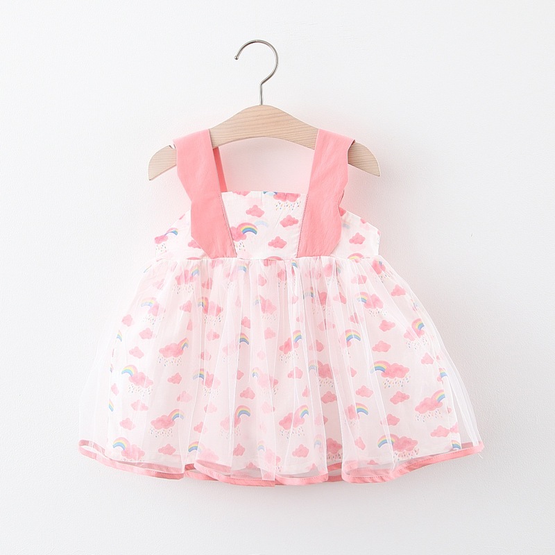Rainbow Suspender Dress Gauze Cotton Cartoon Toddler Girl Dress Birthday Party Clothes_voghion.com