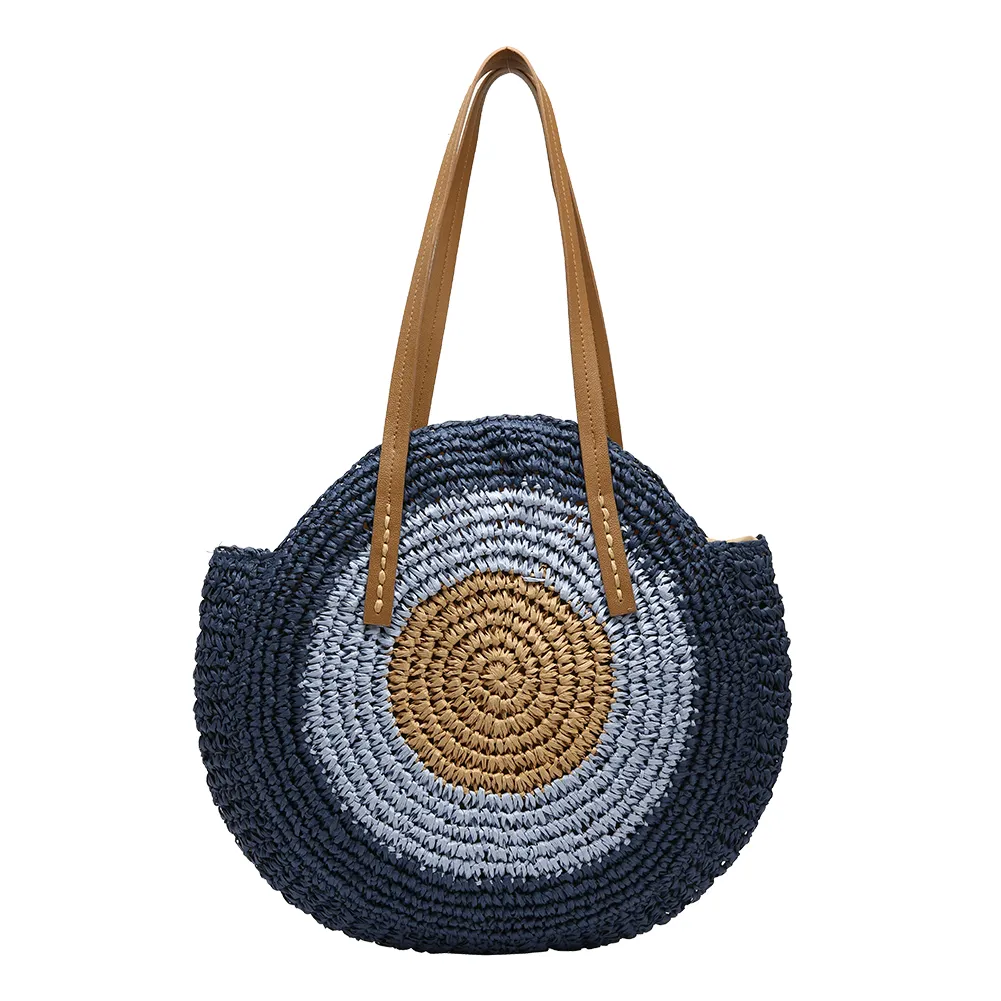 Borsa a tracolla rotonda estiva da donna in rattan intrecciato, in paglia, fatta a mano, da spiaggia, per la spesa, con manico superiore_voghion.com