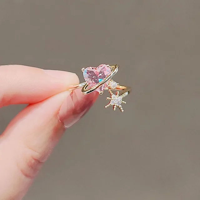 Mode 2024 Koreanische Neue Exquisite Schöne Rosa Liebe Öffnung Mode Temperament Vielseitig Ring Weiblichen Schmuck_voghion.com