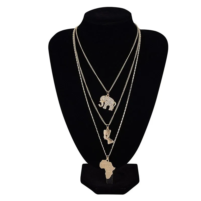 Set de collares con colgante a capas estilo egipcio para mujer_voghion.com