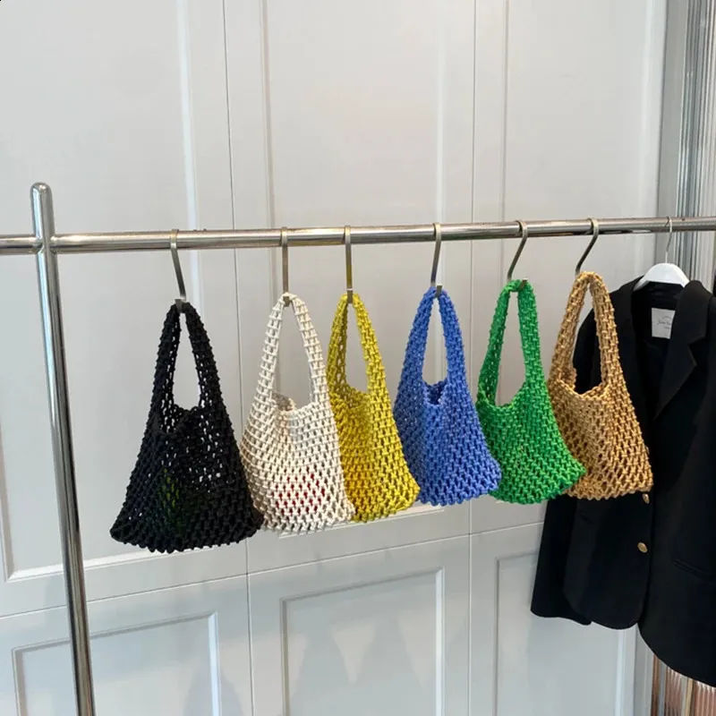 Lässige gewebte Damen-Umhängetaschen, gestrickte Handtaschen, große Kapazität, Shopper-Tasche, weibliche Strand-/Reise-Geldbörsen aus Baumwolle 240826_voghion.com