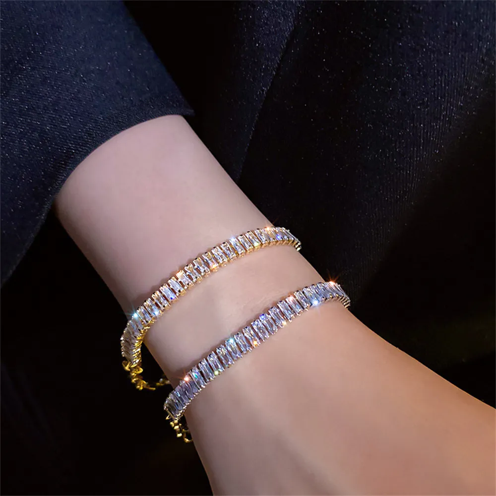 Pulseras de eslabones Pulsera de tenis ajustable romántica para mujer Cadena de cuentas de circonita cúbica de cristal Joyería para parejas_voghion.com