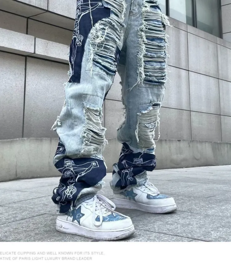 Blugi rupți pentru bărbați, mărimea mare, și pantaloni hip-hop pentru femei, skateboarding, lejer, Y2K, largi_voghion.com