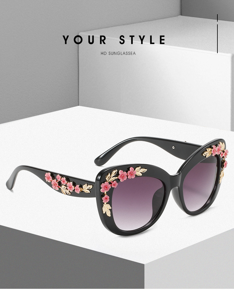 Baroque Modern Vintage Cat Eye Sunglasses Women Designer Sun Glasses Fashion Pink Shades Female Flower Decoration_voghion.com