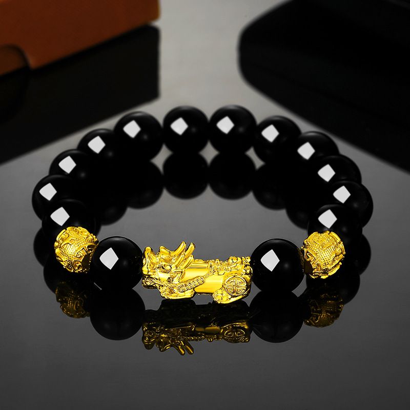 Bracciale all'ingrosso Vieam Veet Sand Gold Lucky Brave Buddha con perline da uomo in agata occhio di tigre e ossidiana_voghion.com