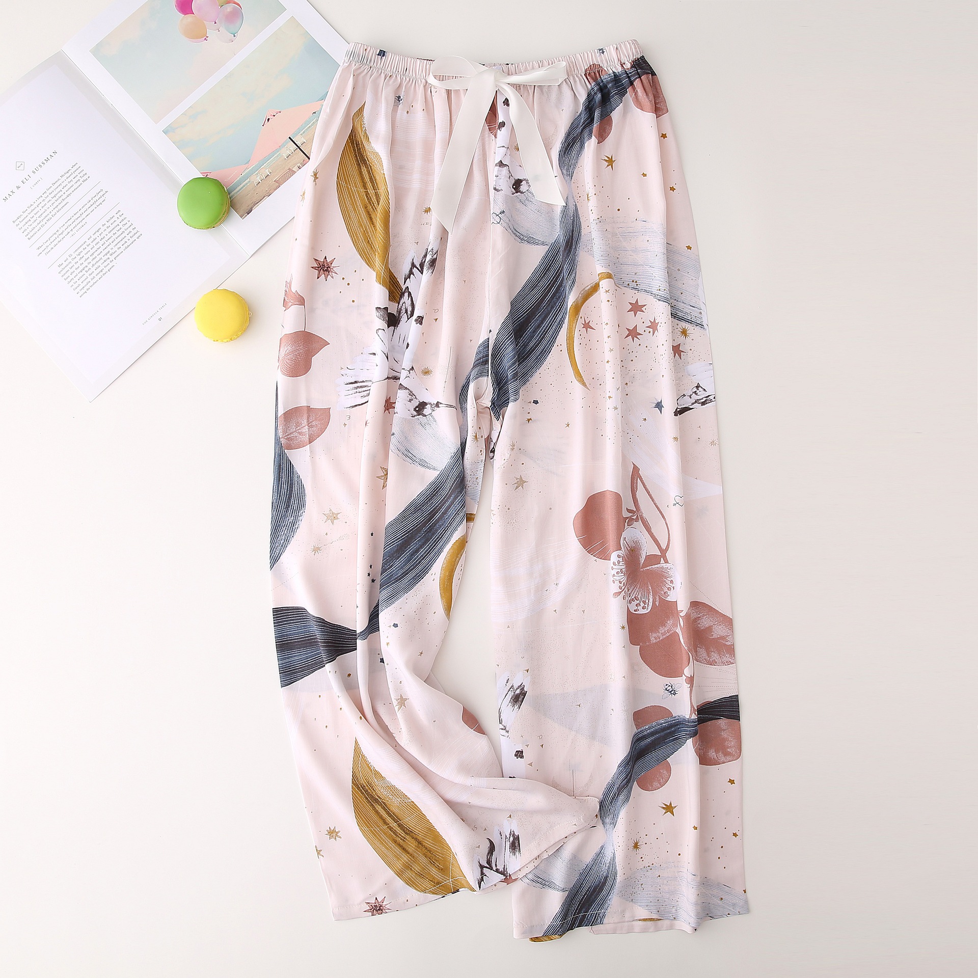 Nachtwäsche für Damen Seidenpyjamahosen für Damen, dünn, große Hosen mit weitem Bein, können draußen getragen werden, Damen-Einzelhosen_voghion.com