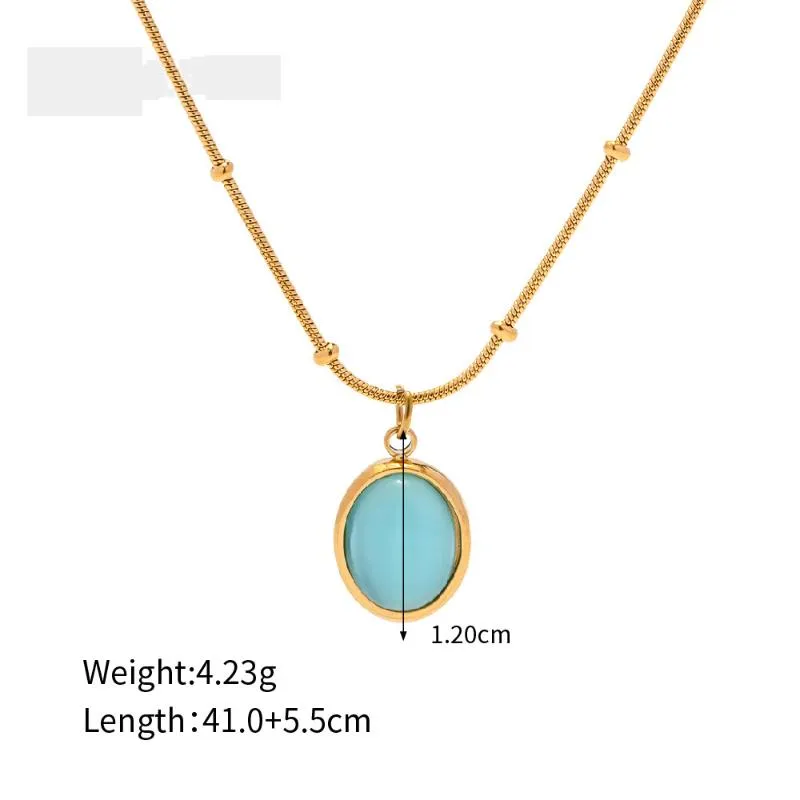 Collane con ciondolo INS Trend Collana ovale in opale blu da donna in acciaio inossidabile, impermeabile, semplicità, cristallo, collare girocollo_voghion.com
